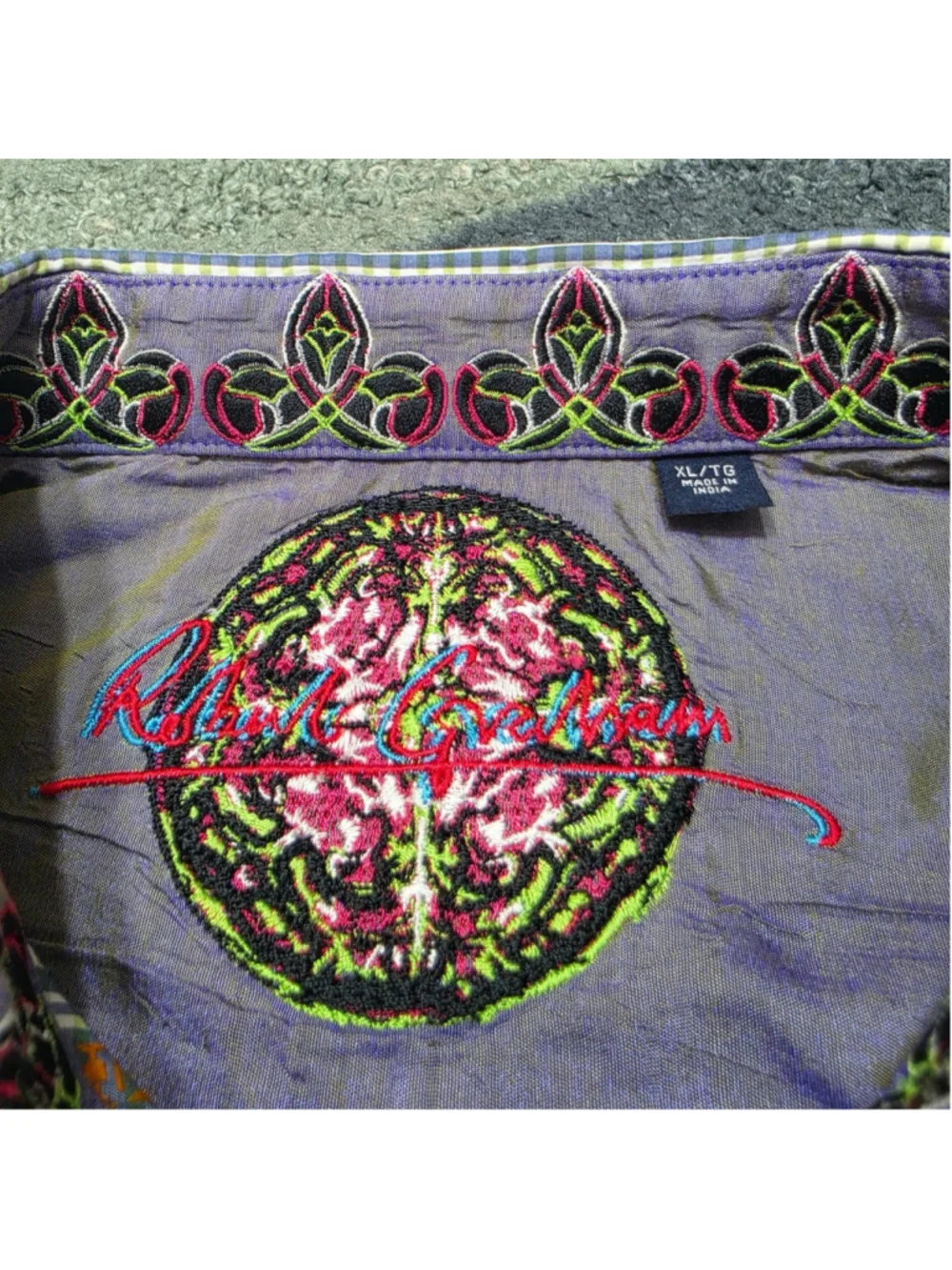 Robert Graham Style Mens XL Flip Cuff Shirt Embroidered Check Button Down